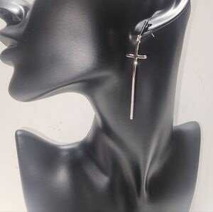Cross Drop Earrings Silver Color Nwt